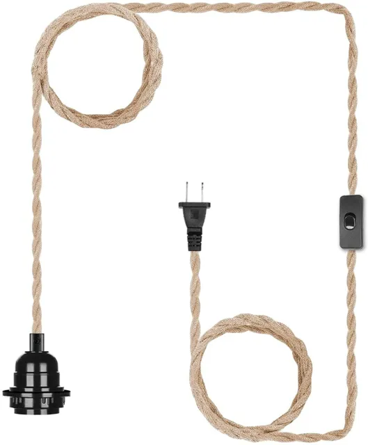 Switch Plug in Vintage Lamp Hemp Rope Pendant Light Industrial Retro 15FT DIY