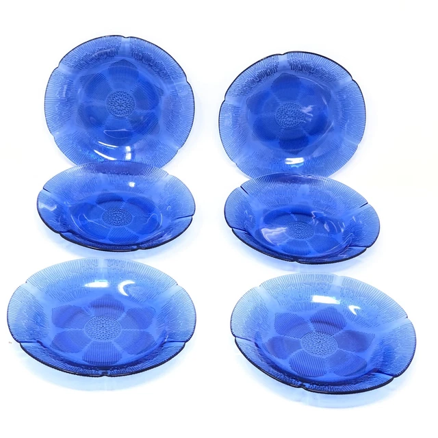 Fortecrisa Mexico Cobalt Blue Texture Glass Sunflower Salad Bowls (6)
