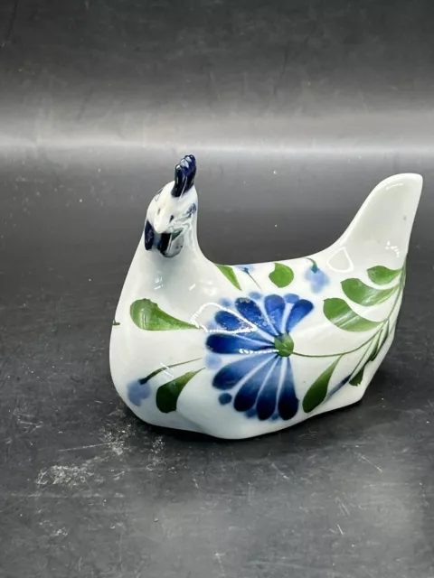 DANSK Sage Song Rooster Hen Chicken Figurine Ceramic Blue White Farmhouse Decor