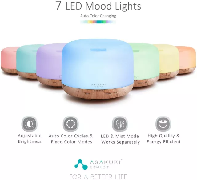 ASAKUKI 500ml Premium, Essential Oil Diffuser 5 in 1 Ultrasonic Aromatherapy NEW 2