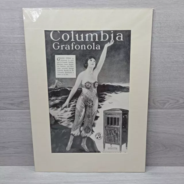 Vintage Large Columbia Grafonola Grand Opera Print B &W Mounted