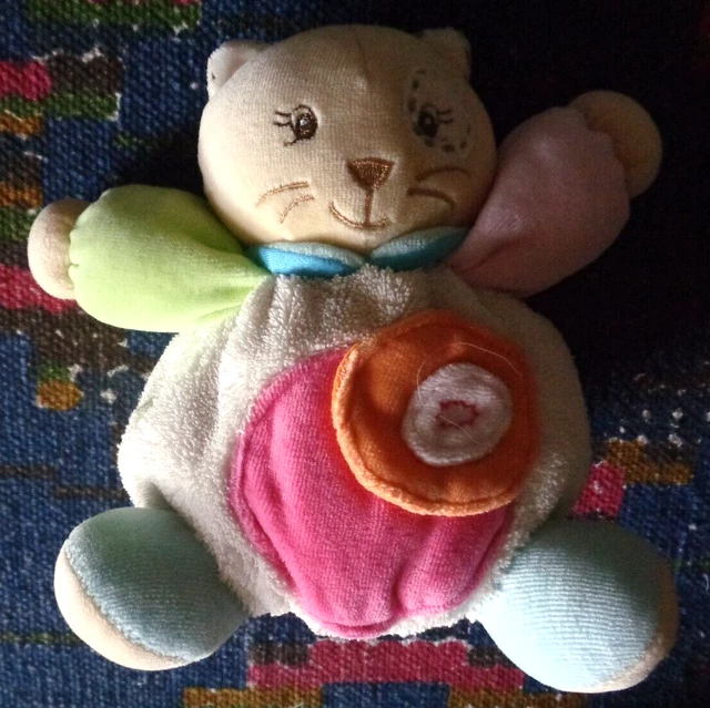 Rb/ Doudou Peluche Boule Kaloo Chat Vert Rose Bleu Rose Orange 18 Cm Tbe