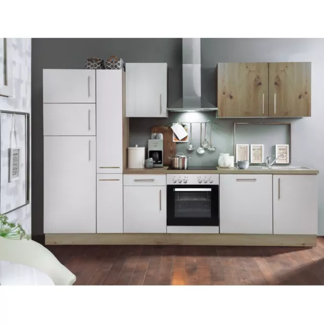Küchenzeile ALINA Küchenblock ca. 310 cm ohne E-Geräte Weiß / Eiche Nb.