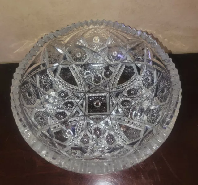 Antique American Brilliant Period Cut Glass 7” Crystal Dish Bowl Sawtooth Edge