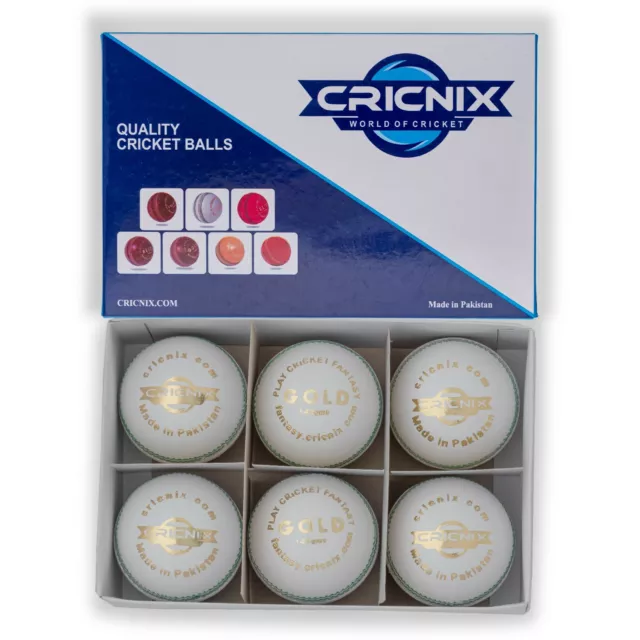 Cricnix Cricket Ball Gold White Leather 142g (1-Pack/3-Pack/6-Pack) for Juniors