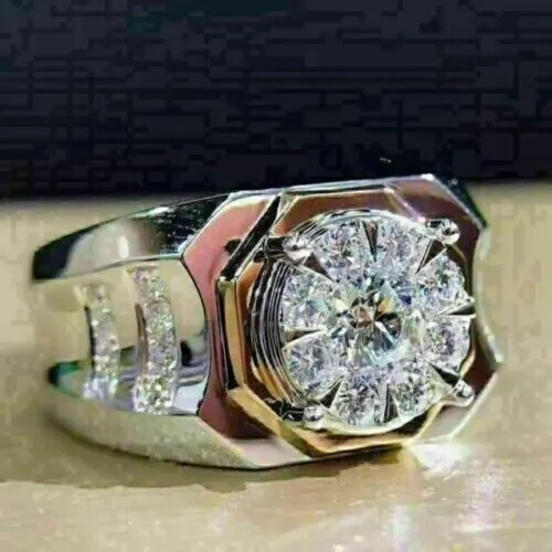3.20Ct Round Cut Lab Created Diamond 14K White Gold Plated Men's Wedding Ring