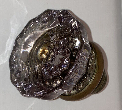 Vintage Antique 12 Point Light Purple Amethyst Crystal Glass Door Knob Brass