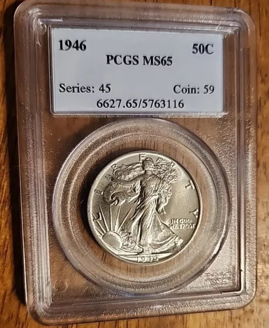 1946 Pcgs Ms65 Walking Liberty Half Dollar Uncirculated Silver Coin