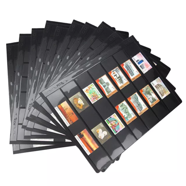 10 Sheets Stamp Stock Pages Collection Holder Double Sided Black & 9 Binder Hole 2