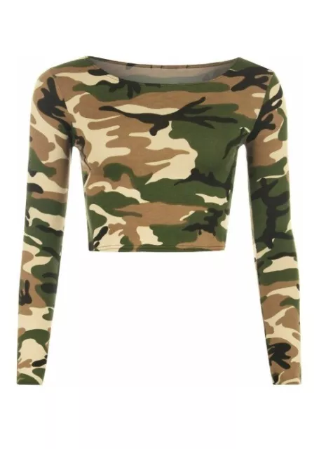 Ladies Round Neck Long Sleeve Crop Top T Shirt Tops Womens Top 6-22