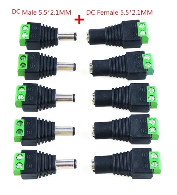 10x Maschio + 10x Femminile Dc Potenza Adattatore Connettore Spina 2.1X5.5mm