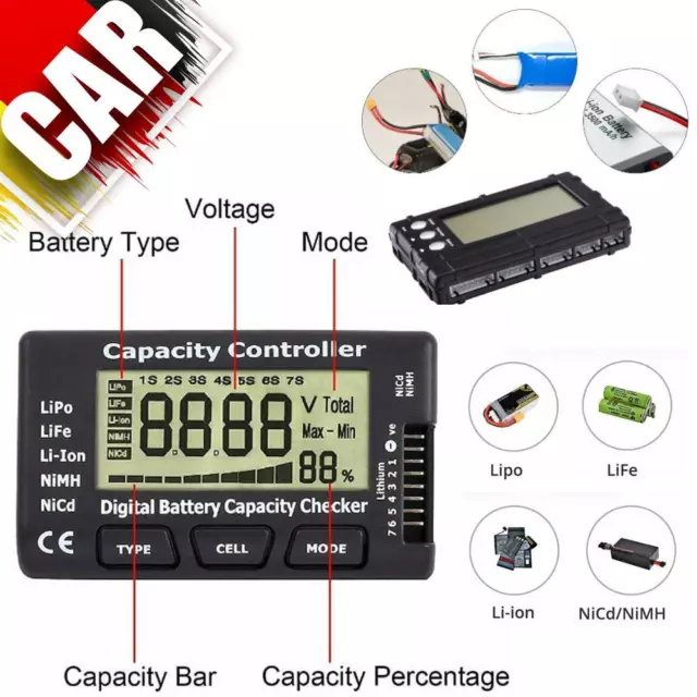 Batterie Akku Kapazität Spannung Digital Checker Li-Ion NiMH Nicd LiPo Tester