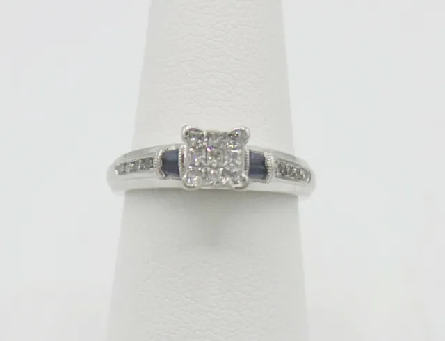 Zales  .30Ct Diamond And .20Ct 10KT  Sapphire Wedding Bridal Engagement WG Ring