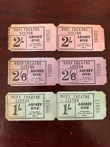 Roxy Theatre Leeton 1930s/40s unused theatre tickets - RARE (6)