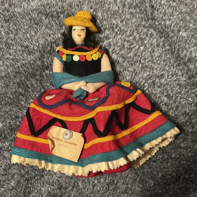 Vintage Coya Native South American Doll Felt Toy Argentina 1950's 9”