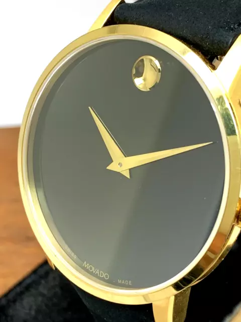 Movado Men's Watch 0607203 Museum Black Dial Swiss Quartz Gold 40mm Leather Band