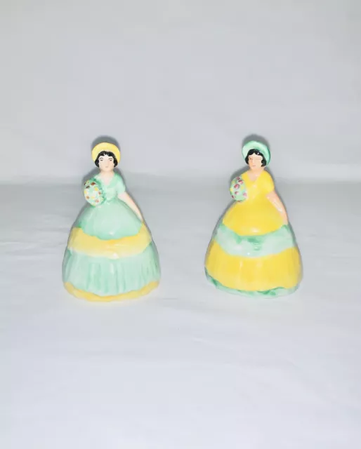 Carlton Ware - Crinoline lady, yellow & green pair napkin / serviette rings