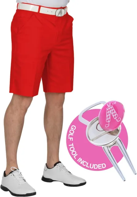 Royal and Awesome Men`s Golf Shorts Bright Red Golf Shorts + Tool Waist 30 - 44