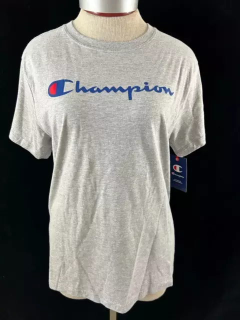 Champion t shirt womens size M New gray short sleeve spell out logo