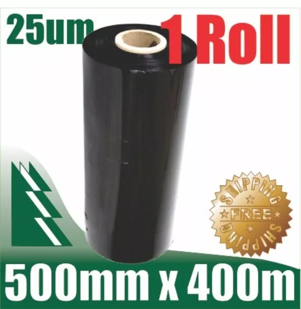 1 Roll 500mm x 400m 25um Black Stretch Film Pallet Wrap Wrapping BEST PRICE