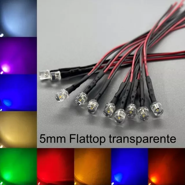 5mm LED cableado Flattop muy brillante diodo resistencia 5 mm IT +