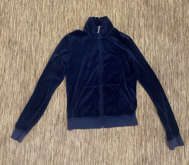 Juicy Couture womens velour full zip hoodie jacket Large Navy Blue