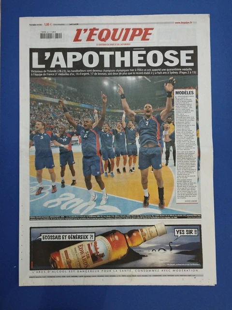 L'EQUIPE JOURNAL 25/08/2008 Handball Champion Olympique Jeux Olympics