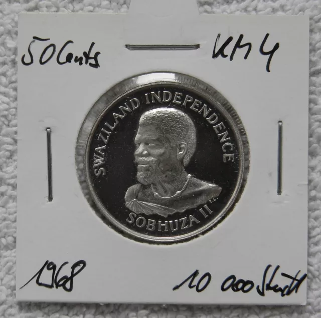SWAZILAND: 50 Cent 1968 "UNABHÄNIGKEIT", KM 4, PP, Proof , SELTEN !!