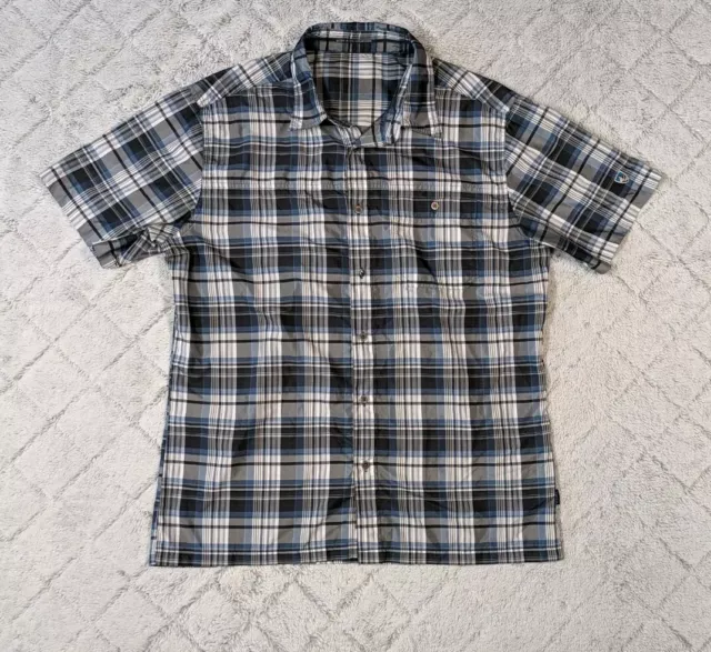 Kuhl Shirt Men's Large Blue Navy Plaid Instagatr Button Up Short Sleeve