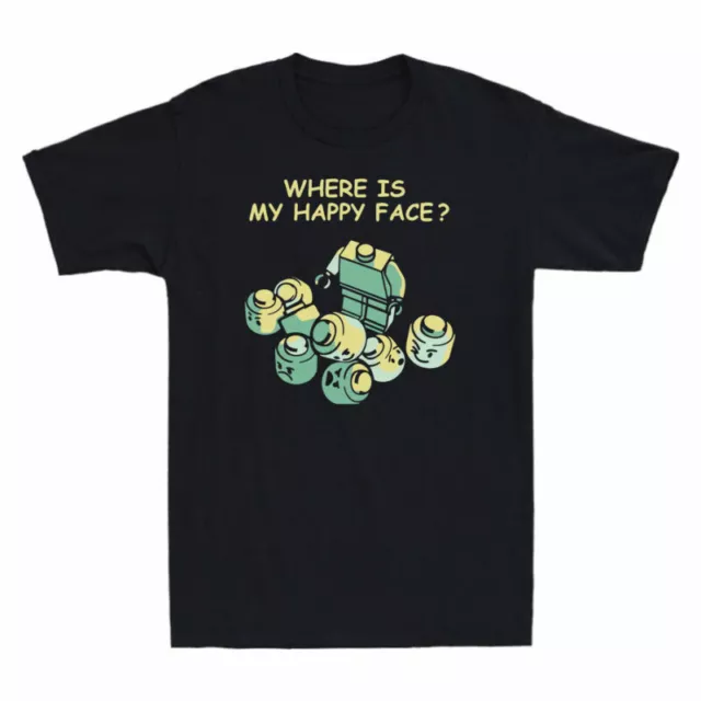 My Pattern Is Navy Men's Where T-Shirt Cotton Robot Funny Face Happy Tee Black