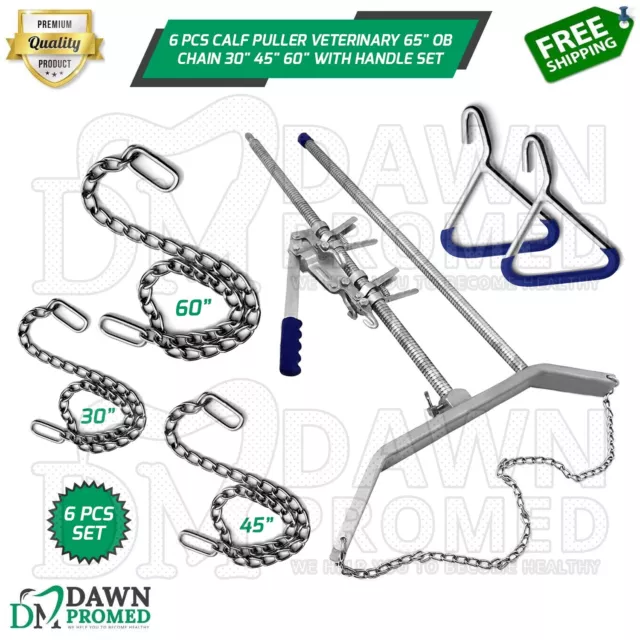 6 Pcs Calf Puller Veterinary 65" OB Chain 30" 45" 60" With Handles Set German Gr