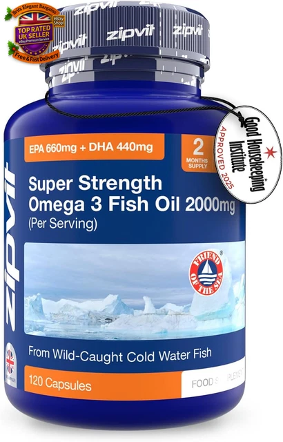 OMEGA 3 FISH Oil 2000Mg, EPA 660Mg DHA 440Mg per Daily Serving. 120 ...