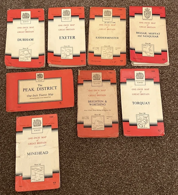 OS National Grid One Inch Maps Some rare The Peak District Bigger Moffat Etc