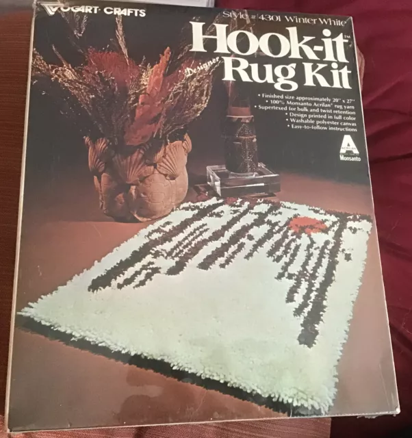 Vtg Vogart Crafts Hook-It Latch Hook-It Rug Kit 20 x 27 Winter White #4301 New