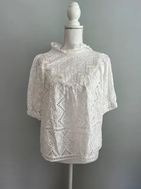 Sea NY White Eyelet Crochet Top Shirt Size S Small