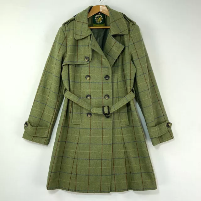 Oxford Blue Tweed Coat Womens 10 Green Check Military Country Races Overcoat