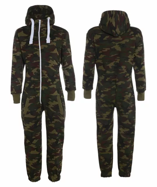 Kids Army Camo Print Hooded All In One Jumpsuit   Size 1-13yrs