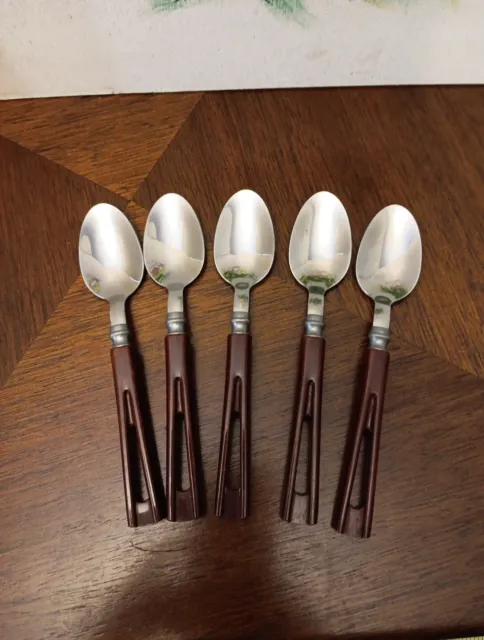 Lot Of 5 Vintage MCM Stanhome Stainless  Bakelite Handles Spoons