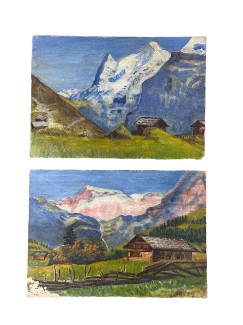 TABLEAU ANCIEN AQUARELLE petite ville dans le paysage d'été EUR 94,93 - FR