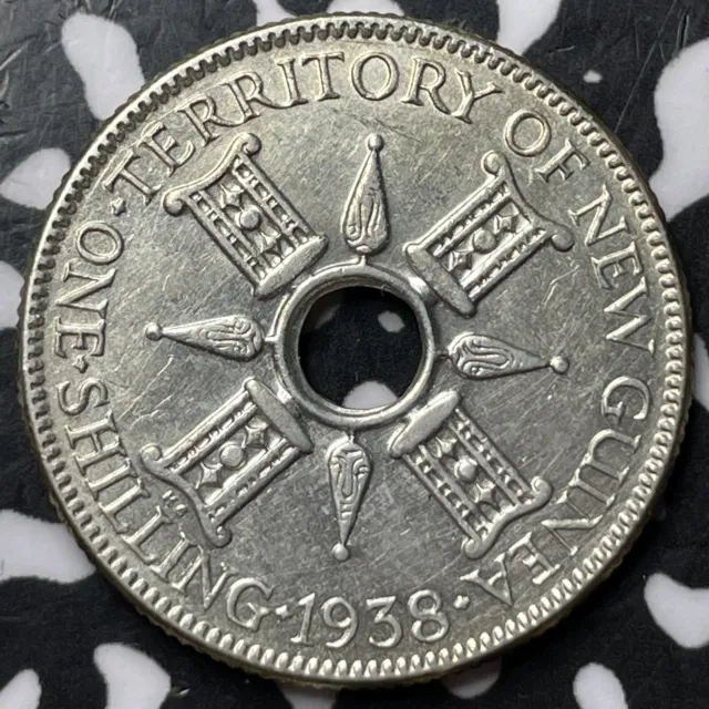 1938 New Guinea 1 Shilling Lot#D6110 Silver! High Grade! Beautiful!