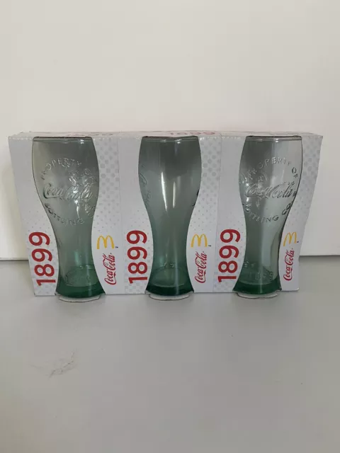 McDonalds Coca Cola Coke Glass 2015 100 Years of Coke Bottle 1899 Set Of 3