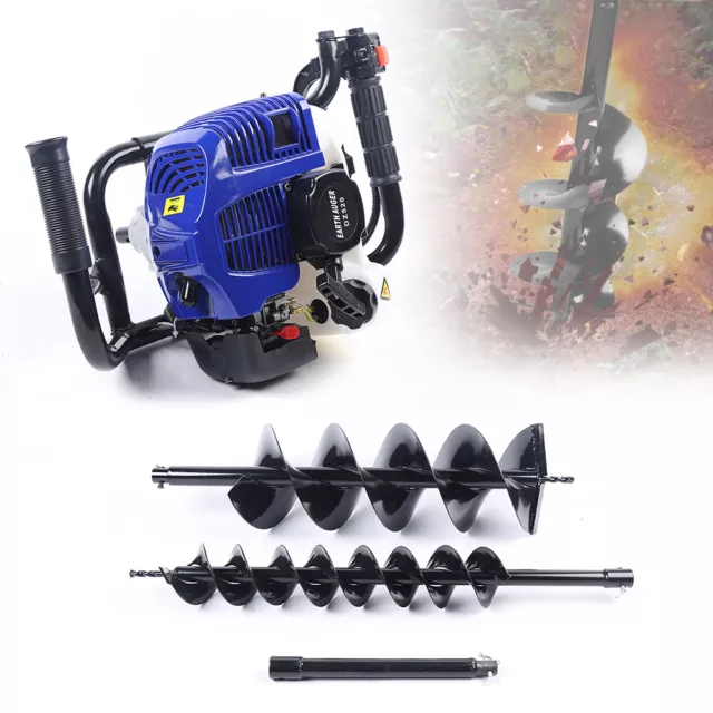 Post Hole Digger w/4" 8" Bits Gas Power 1700W Auger Digging Drill Machine Borer