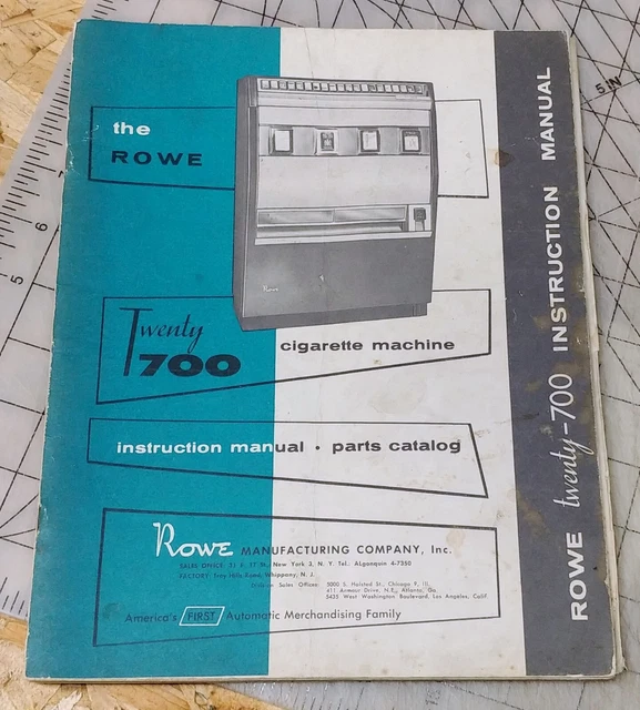 Vintage Rowe Twenty-700 Cigarette Machine Instruction manual & Parts catalog