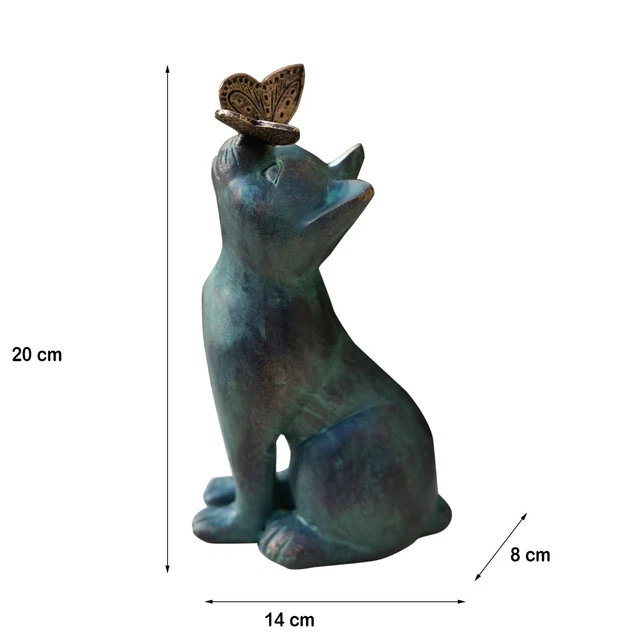 Gartenfigur Katze Mit Schmetterling – Graue Deko-Statue Für Garten, Terrasse Oder Innenbereich