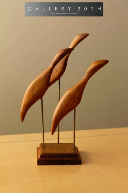 Atomic Mid Century Modern Abstract Birds Teak Sculpture! Vtg 50S 60S Danish Art 2