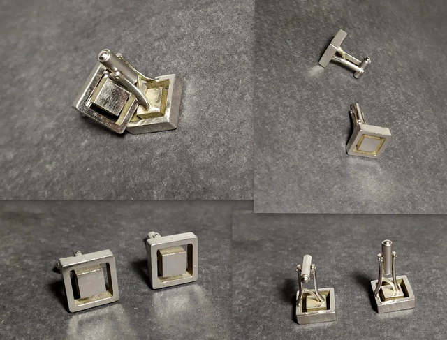 Boutons De Manchette Vintage Tête Guerrier Romain/grec - Paire Argentée Ovale, Occasion Très Bon état