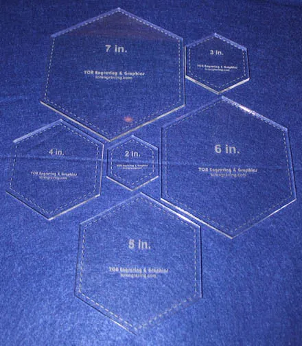 6 Piece Hexagon Set - Laser Cut Quilt Templates-Clear Acrylic 1/4"