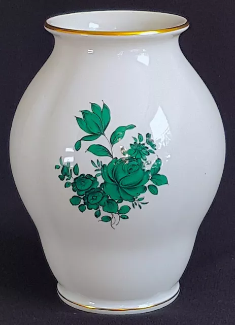 Augarten Wien Porzellan Vase grüne Rose Handmalerei 17,5 cm Vintage wie neu