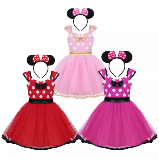 Kid Girls Polka Dots Bowknot Princess Dress Headband Set Christmas Cosplay Party