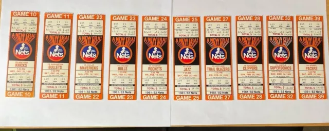 Lot 10 New Jersey Nets Tickets 1981-82 NBA Season Stubs Knicks Bulls Pacers Jazz